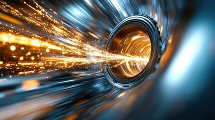 Wall Mural - A high-speed visual effect showcasing light trails and dynamic movement through a circular lens.