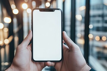 Poster - High Detail Picture of Frameless Smartphone with Blank Screen in Male Hands