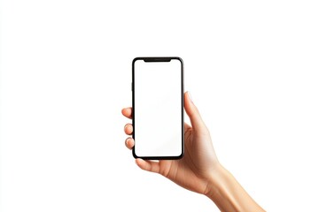 Poster - High Resolution Picture of Hand Holding Smartphone,Isolated on White Background