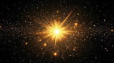 Poster - Abstract explosion of golden light particles on black background