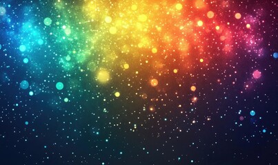 Poster - Rainbow bokeh background with glittering particles, vibrant colors, and soft light effects