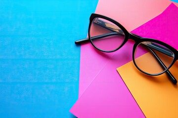 Poster - High Quality Picture of Stationery Concept with Paper and Glasses