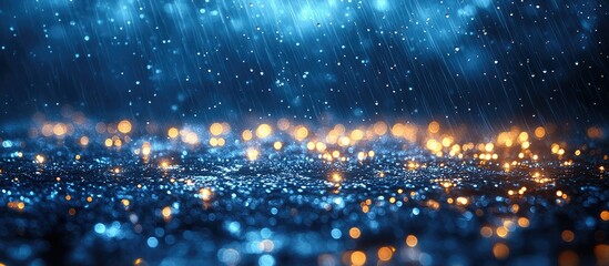 Poster - Abstract background with blue and golden sparkles, bokeh effect, glowing particles, night scene, shining glitter, festive atmosphere, vibrant colors,  soft focus, dreamy, magical,  sparkling lights, 