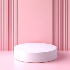 Poster - Minimalist Pink Studio with White Cylinder Platform