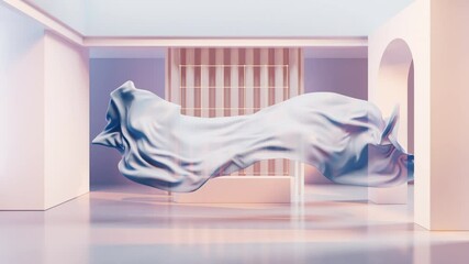 Poster - Flowing cloth with creative geometries, 3d rendering.