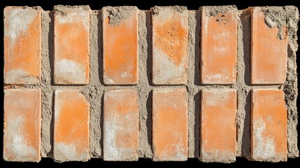 Poster - A row of bricks with fresh mortar, neatly arranged in a linear pattern.