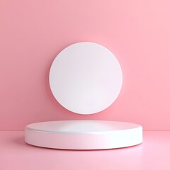Poster - Pink Minimalist Product Display Platform with White Circle