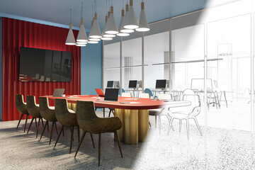 Aufkleber - Modern conference room with sketch design transition. 3D Rendering