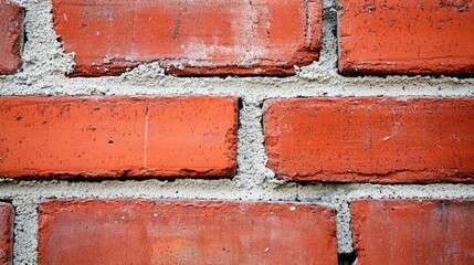 Poster - Close-up of a new brick wall drying, with mortar lines evenly distributed.