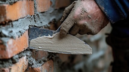 Poster - Freshly laid bricks with excess mortar being smoothed out for a clean finish.