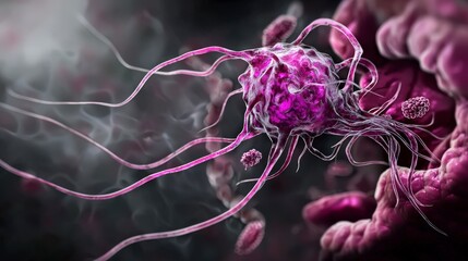 Poster - Giardia parasite in human intestines microscopic action illustrated in a scientific educational context