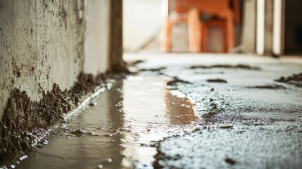 Poster - Newly poured concrete slowly spreading to form a perfectly even floor slab.