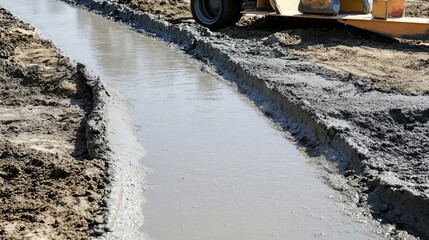 Poster - Newly poured concrete slowly spreading to form a perfectly even floor slab.