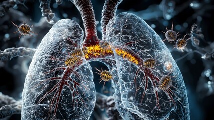 Leinwandbilder - Microscopic analysis of human lungs laboratory scientific illustration digital environment close-up health concept