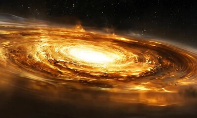 Wall Mural - Golden swirling galaxy with massive glowing core and space dust