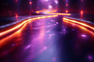 Poster - Neon Glowing Path On Dark Stage