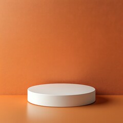 Poster - White Cylinder Platform on Orange Background Studio Shot