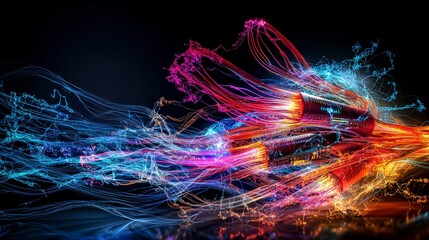 Fototapete - Futuristic fiber optic design digital space abstract art illuminated environment close-up technology concept