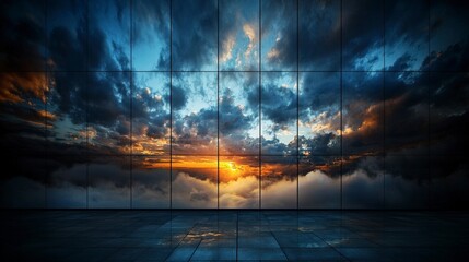 Poster - Skyscraper curtain wall abstract urban environment geometric art cloudy sky dramatic view modern design