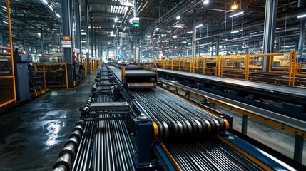 Aufkleber - Industrial conveyor belts in motion factory setting photography dynamic environment wide angle industrial study