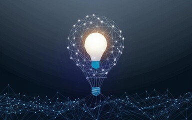 Poster - Illuminating Innovation: A glowing light bulb is encased in a network of interconnected points and lines, symbolizing the power of ideas and the interconnectedness of innovation.