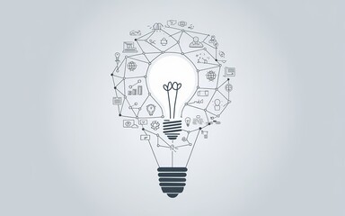 Poster - Illumination of Ideas: An abstract representation of a light bulb, intertwined with a network of interconnected icons, symbolizing the genesis of innovative thoughts. 