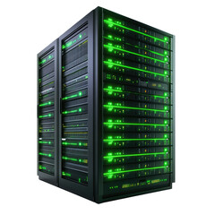 a full size data center server rack on transparent background