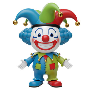 Embrace the Playful Spirit of April Fools' Day with a Vibrant 3D Cartoon Clown in a Colorful Hat, PNG format