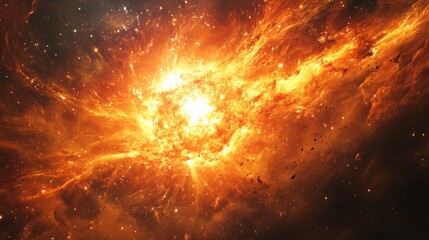 Wall Mural - bright orange nebula with stars. glowing cosmic cloud exploding in the universe. galaxy background. 