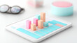 © chok - colorful 3D bar chart on tablet screen, with glasses nearby