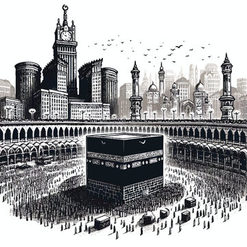 Free vector holy kaaba in mecca hand drawn sketch vector illustration