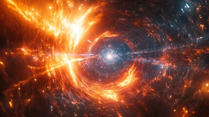 Wall Mural - space tunnel. light streams. fire and ice colors. abstract portal. cosmic glow. energy bursts. digit