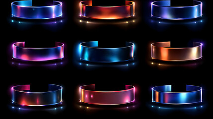 Poster - Abstract Glowing Metal Banners On Dark Background