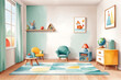 © Woeng Studio - Playroom Interior Design with Colorful Furniture and Watercolor Style Art