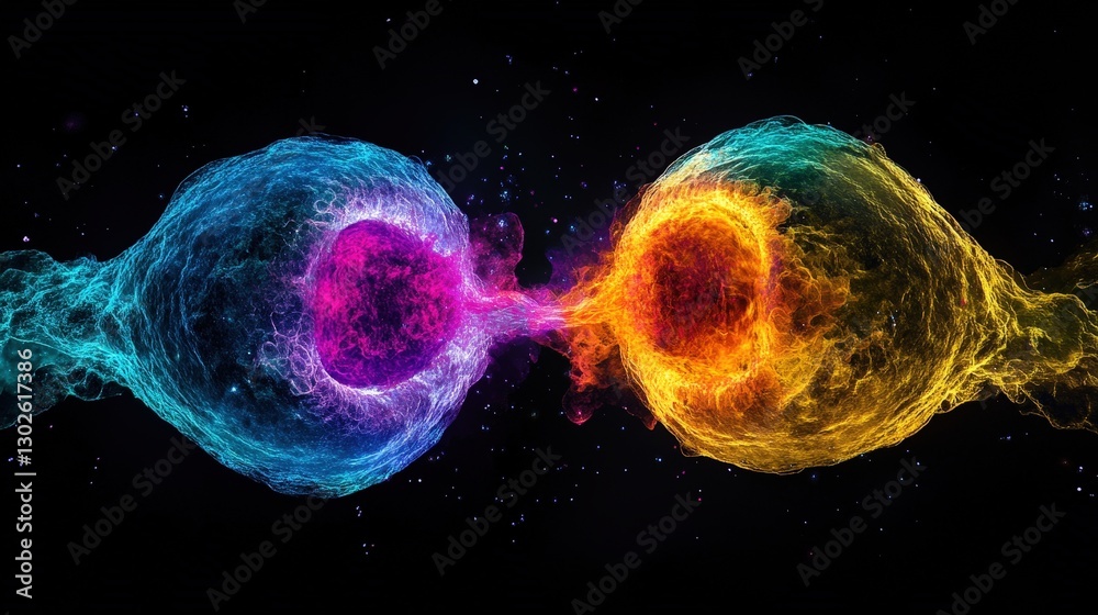 A time-lapse visualization of a single cell dividing into two, with ...