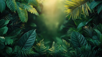 Wall Mural - lush green foliage with sunlight filtering through the trees creates a serene natural landscape in t