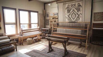 Poster - class where students learn the art of making traditional textiles using an antique loom.
