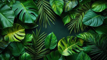Wall Mural - lush green leaves create a vibrant backdrop in a tropical setting filled with diverse foliage