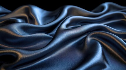 Poster - Blue silk fabric drapes elegantly in soft waves under gentle light showcasing its luxurious texture and sheen
