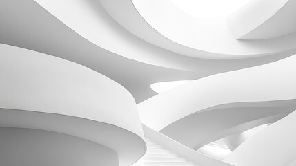 Poster - Modern Architectural Design Featuring Curved White Walls and Stairs