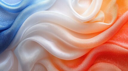 Aufkleber - Soft, flowing fabric in shades of blue, white, and orange creates a visually appealing textile pattern