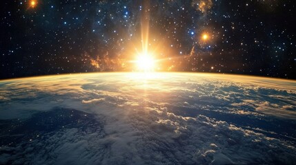 Wall Mural - the international space station orbiting earth against the backdrop of a star-filled sky, with a bea