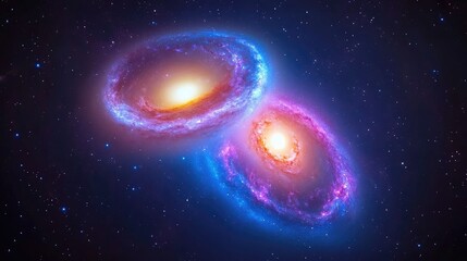 Wall Mural - Cosmic collision of two galaxies outer space digital art nebulae environment wide viewpoint stellar interaction