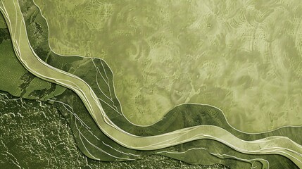 Poster - Abstract art with green hues and a winding white line.