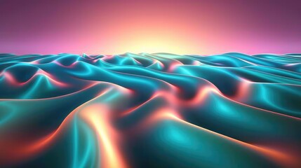Poster - Surreal waves of color at sunset abstract landscape digital art vibrant environment aerial view visionary concept