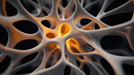 Poster - An abstract close-up of a complex, organic structure with light highlights, resembling interconnected cells or neural networks.