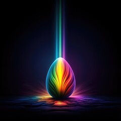 Aufkleber - Illuminating rainbow egg display abstract art gallery digital artwork dark environment eye-level viewpoint conceptual vibrancy