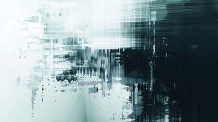 Poster - Abstract background with pixelated and distorted digital patterns.