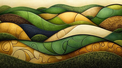Poster - Abstract landscape art nature digital artwork rolling green hills vibrant colors calm environment