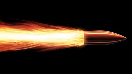 Poster - Explosive bullet action high-speed motion digital art black background dynamic perspective fire and speed concept